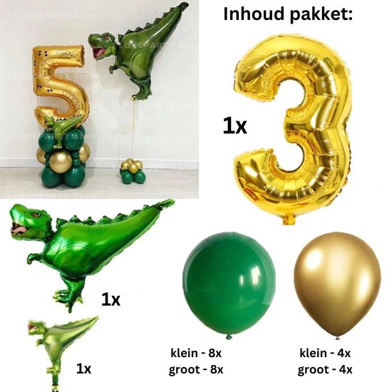 Dinosaurus Ballonnen Pakket - Leeftijd: 3 jaar - Dino Ballonnen - Feestpakket / Feestversiering - Kinderverjaardag - Jongen / Meisje - Verjaardag Versiering Dino