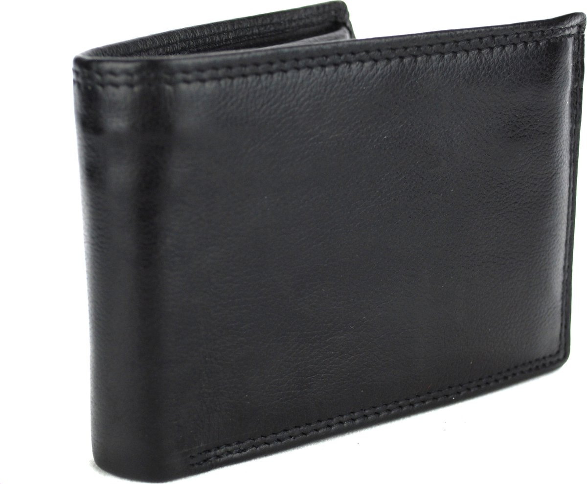 Massi Miliano Portemonnee Heren Volledig Nappa Leer Zwart -Billfold - (MMFLRS-11-6) -12x3x9cm -
