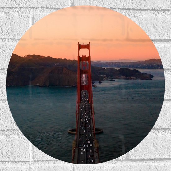 WallClassics - Muursticker Cirkel - Golden Gate Bridge in Californië - 40x40 cm Foto op Muursticker