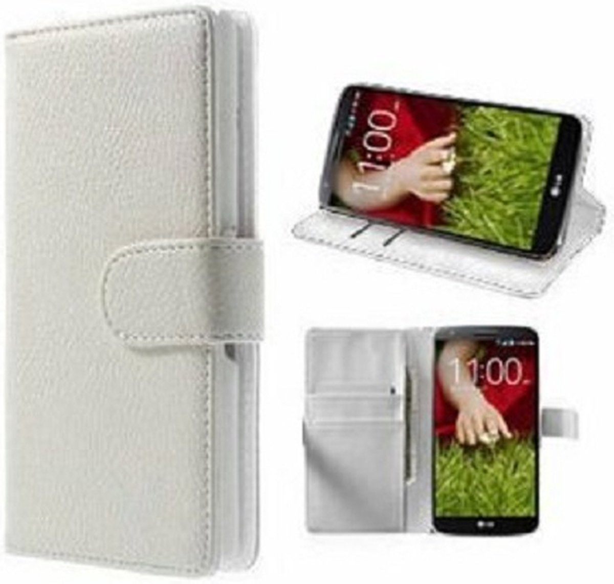 LG G2 Hoesje Met Pasjeshouder Bookcase Wit