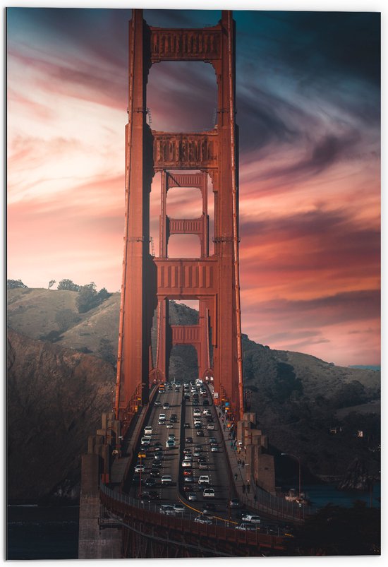 WallClassics - Dibond - Brug over het Water - San Francisco - 70x105 cm Foto op Aluminium (Met Ophangsysteem)