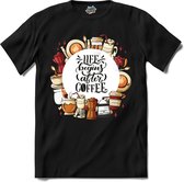 Life Begins After Coffee | Koffie - Coffee - Vintage - T-Shirt - Unisex - Zwart - Maat 3XL