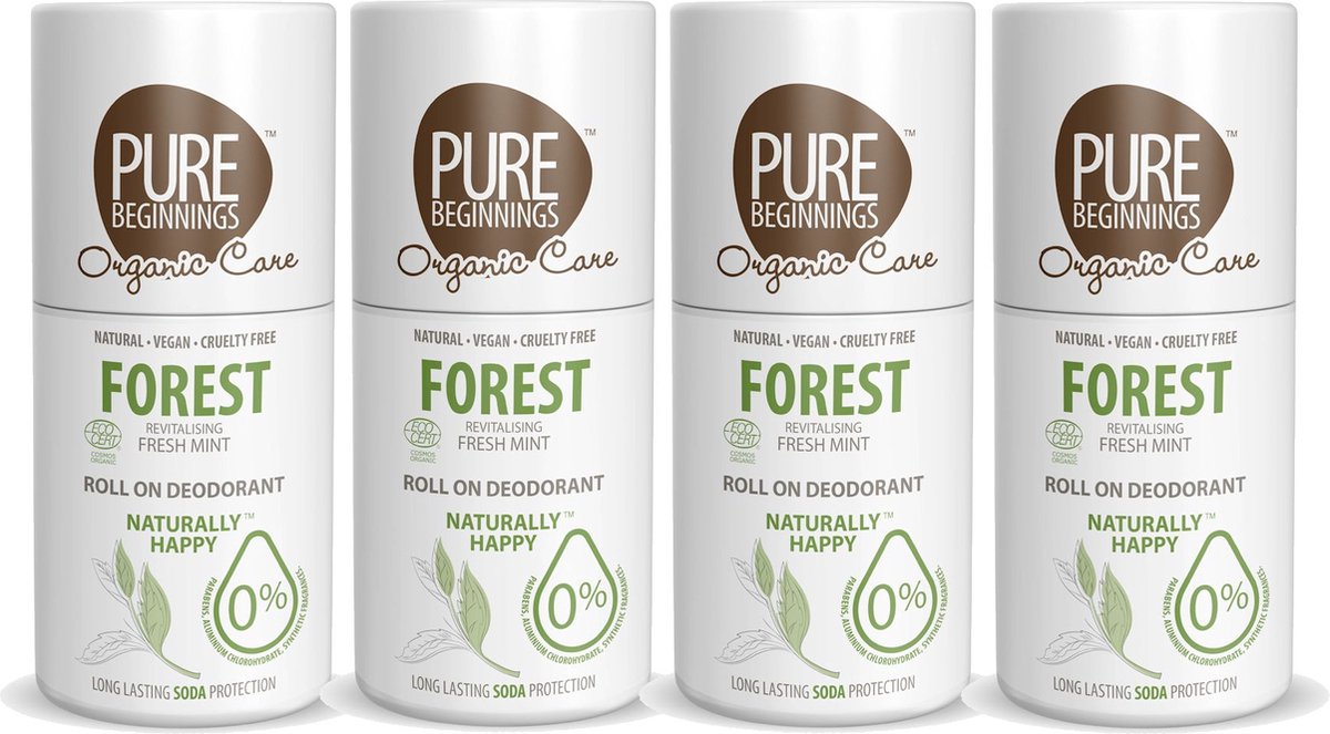 Pure Beginnings - Roll on deodorant - Forest - Revitalising Fresh Mint - 75ml - 4 Pak - Voordeelverpakking