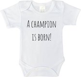 Romper - A champion is born! - maat: 86 - korte mouwen - kleur: wit - 1 stuks - rompertje - rompers - rompertjes - baby born - geschenk aankondiging - zwanger - geschenk - geschenk cadeau - cadeau - baby