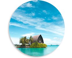 WallClassics - PVC Schuimplaat Muurcirkel - Hotel op het Water - Malediven - 50x50 cm Foto op Muurcirkel (met ophangsysteem)
