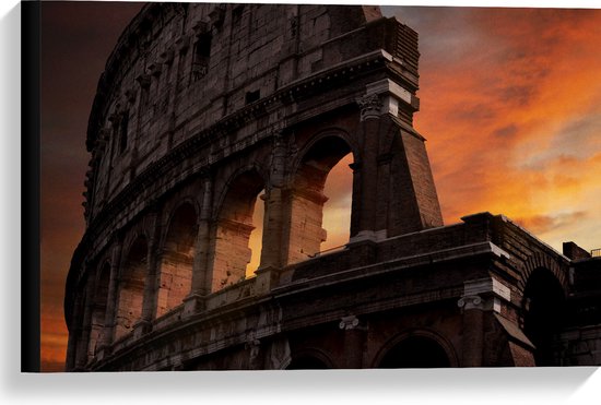 WallClassics - Canvas - het Colloseum monument bij zonsondergang - Rome - 60x40 cm Foto op Canvas Schilderij (Wanddecoratie op Canvas)