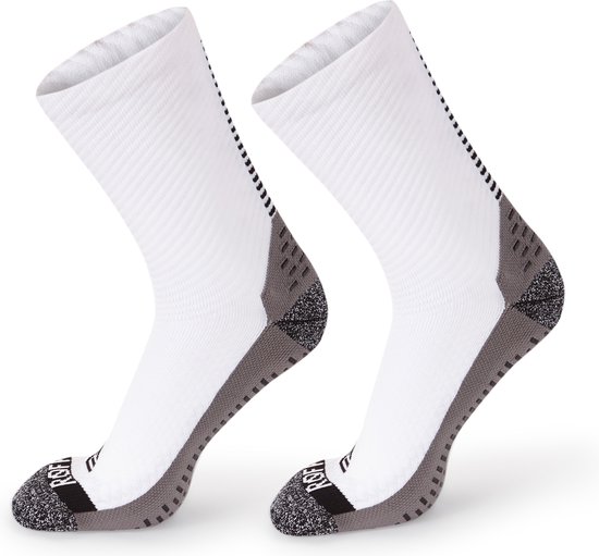 RØFF Ultimate Grip Sock Unieke sokken met ook grip in teen en hiel voor voetbal, hockey, basket, tennis, squash, padel, skating en andere sporten. Extreme gripsokken voor sport. Comfortabele sokken voor mannen en vrouwen. Wit. 38-42