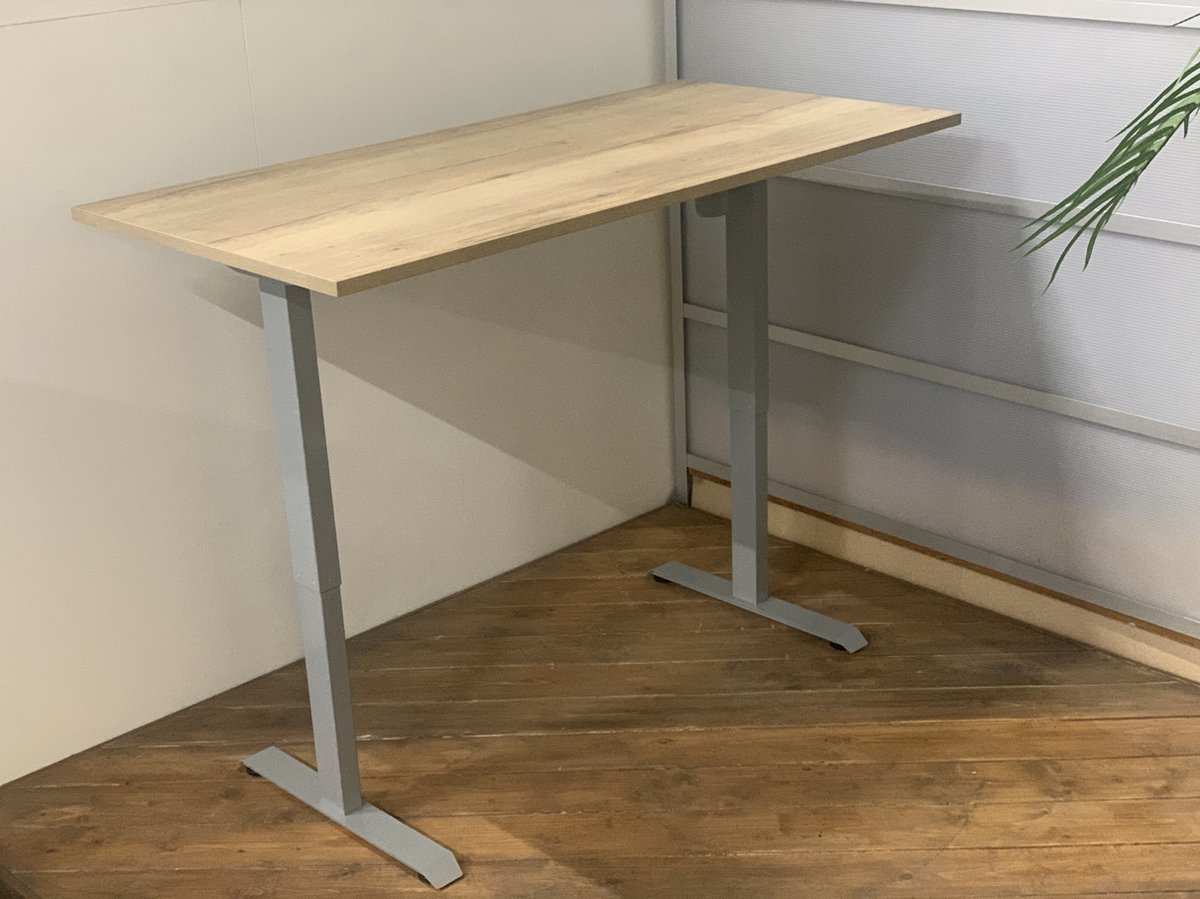 FB01 - elektrisch zit sta bureau met memory - grijs onderstel - halifax natuur eiken blad - NU MET GRATIS USB OPLADER! - 160 x 80 - NIEUW