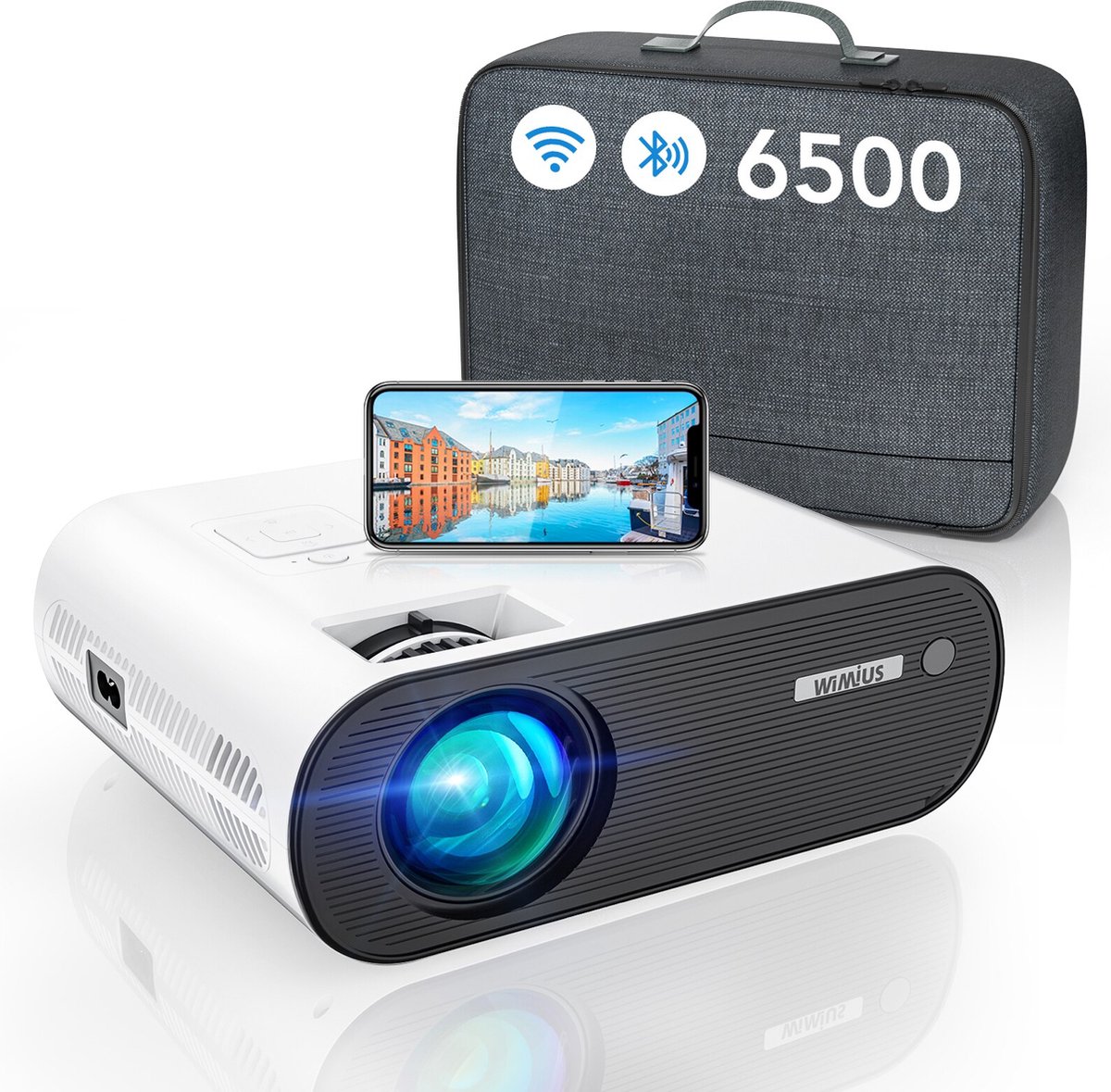 WiMius® Beamer - 4K Ultra HD Projector - Mini Beamer Incl. Opbergtas - Bluetooth 5.0 - IOS & Android - WiFi 5G Compatibel - LCD & LED - Contrast 10000:1