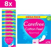 Carefree Cotton Feel Normal protège-slips respirants, sans parfum, niveau d’absorption deux, taille normale, boîte de 76 pièces - Lot de 8