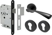 Deurklink Luca - Zwart - Ø50mm - Complete set - Pc rozet + Slot (Inclusief Vierkante Sluitplaat) - Mat zwarte deurkruk