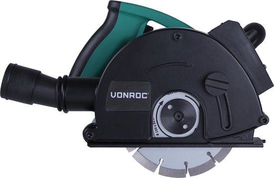 Foto: Vonroc muurfrees sleuvenfrees met laser 1700w 150mm incl 4 diamantschijven stofzuig adapter en opbergtas