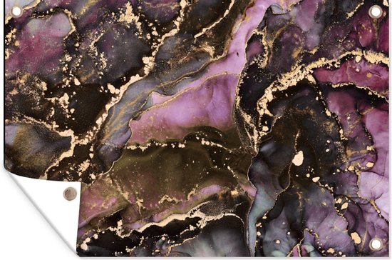 Affiche de jardin Marbre - Or - Pierre - Abstrait - 190x120 cm - Décoration murale extérieure - Affiche de jardin - Toile de jardin - Affiche de clôture - Peinture de jardin