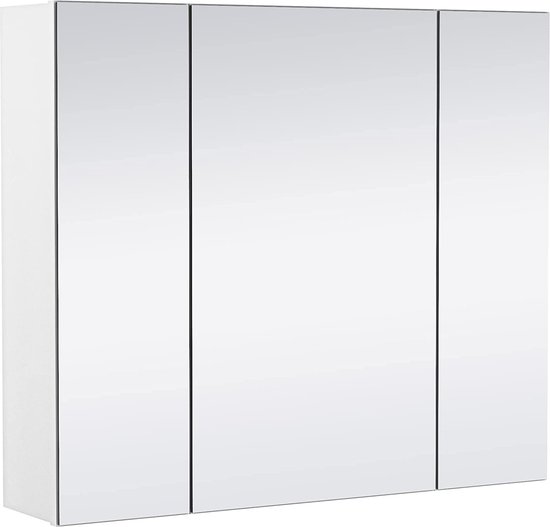 Spiegelkast, badkamerkast met 3 speeldeuren, opbergkast, wandkast, medicijnkast, hangkast voor badkamer, 70,5 × 15 × 60,5 cm, wit HMTM-FMD-611962-041-503948