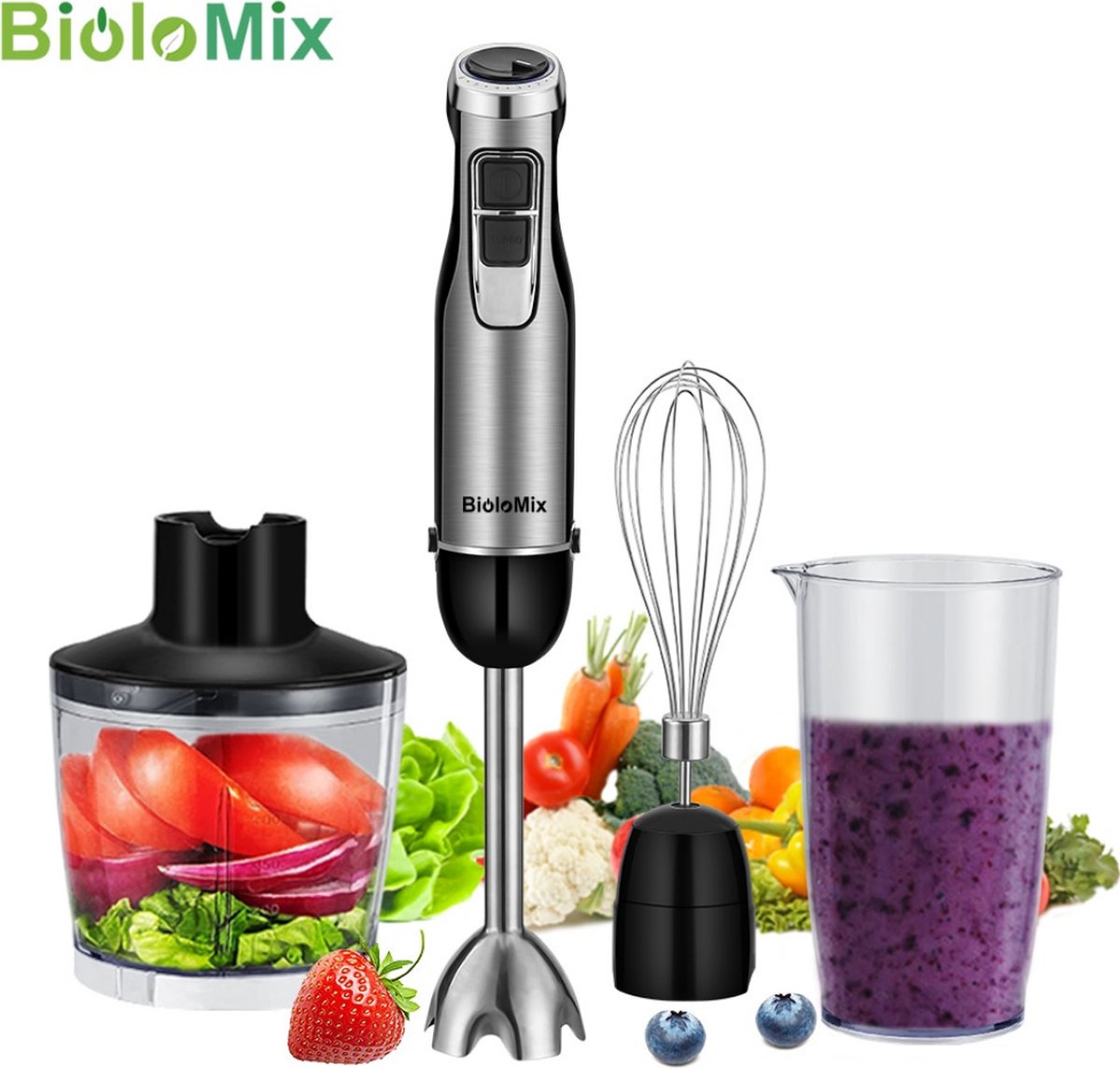 Biolomix 4 in 1 staafmixer - Blender - Handmixer - Multifunctionele Keuken Apparaat - 1200W - Smoothie Maker - RVS