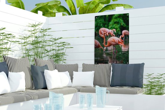 Décoration de jardin Flamingo - Tropical - Vogel - Water - Rose - 40x60 cm - Affiche de jardin - Toile de jardin - Affiche d'extérieur