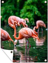 Tuinposter - Tuindoek - Tuinposters buiten - Flamingo - Tropisch - Vogel - Water - Roze - 90x120 cm - Tuin