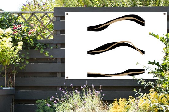 Tuinposter 120x80 cm - Tuindecoratie Lijn - Zwart - Design - Poster voor in de tuin - Buiten decoratie - Schutting tuinschilderij - Tuindoek muurdecoratie - Wanddecoratie balkondoek