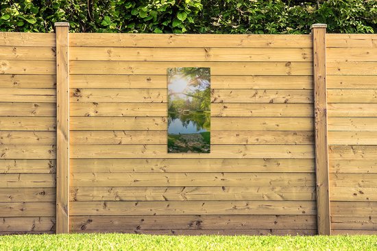 Poster de jardin Arbres - Arbres - Soleil - Herbe - Nature - 40x80 cm - Décoration murale Extérieur - Poster de jardin - Toile de jardin - Poster de clôture - Tableau de jardin
