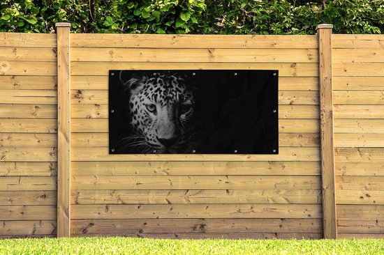 Affiche clôture Panthère - Animaux sauvages - Zwart et blanc - Animaux - 200x100 cm - Toile de jardin