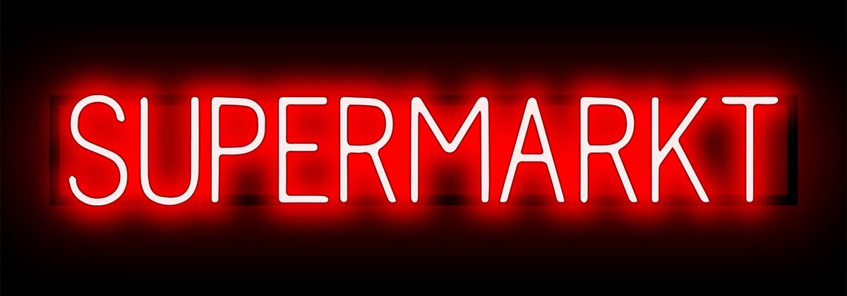 SUPERMARKT - Lichtreclame Neon LED bord verlicht | SpellBrite | 101 x 16 cm | 6 Dimstanden & 8 Lichtanimaties | Reclamebord neon verlichting