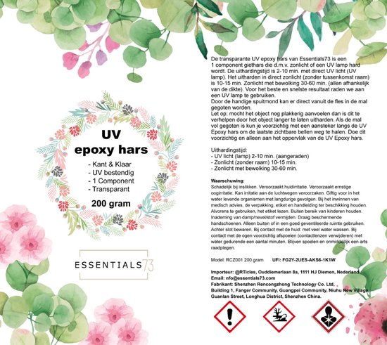 ESSENTIALS73 UV Resin Hars 200 Gram - Sieraden maken - Transparant - Epoxy - Giethars - Gieten - DIY - Essentials73