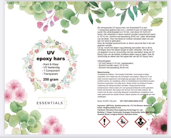 ESSENTIALS73 UV Resin Hars 250 Gram - Sieraden maken - Transparant - Epoxy - Giethars - Gieten - DIY - Essentials73