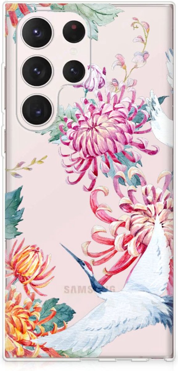 Samsung Galaxy S23 Ultra TPU Hoesje Bird Flowers
