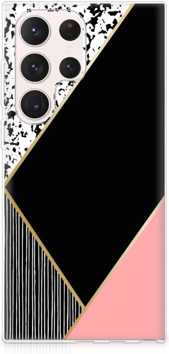 Samsung Galaxy S23 Ultra TPU Hoesje Zwart Roze Vormen
