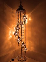 Lampe Turque - Lampadaire - Lampe Mosaïque - Lampe Marocaine - Lampe Orientale - ZENIQUE - Authentique - Handgemaakt - Marron - 7 Ampoules