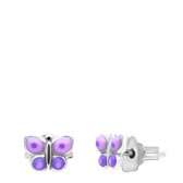 Lucardi Kinder Zilveren kinderoorknoppen vlinder emaille - Oorbellen - 925 Zilver - Zilverkleurig