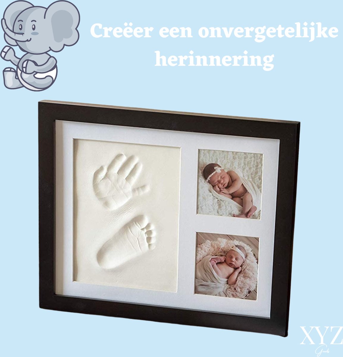 XYZ Goods Baby Fotolijst - met Klei Afdruk Voet en Hand ( Gipsafdruk baby ) - Kraamcadeau Jongen / Kraamcadeau Meisje - Babyshower - Kraampakket / Geboorte Cadeau - Baby Artikelen - Zwart – foto 3