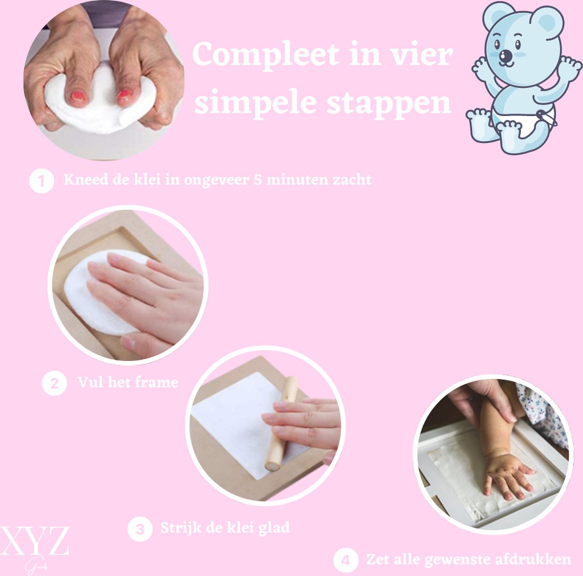 XYZ Goods Baby Fotolijst - met Klei Afdruk Voet en Hand ( Gipsafdruk baby ) - Kraamcadeau Jongen / Kraamcadeau Meisje - Babyshower - Kraampakket / Geboorte Cadeau - Baby Artikelen - Zwart – foto 7