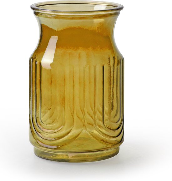 Jodeco Bloemenvaas - amber geel/transparant glas - H20 x D12,5 cm