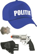 Politie verkleed cap/pet blauw met pistool/holster/badge voor kinderen