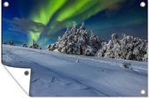 Muurdecoratie Noorderlicht - Sneeuw - Boom - Winter - 180x120 cm - Tuinposter - Tuindoek - Buitenposter