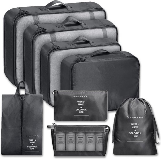 Packing Cubes Set 8-Delig - Organizer Voor Koffer En Backpack - Zwart