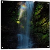 WallClassics - Tuinposter – Waterval in Groen Bos - 80x80 cm Foto op Tuinposter (wanddecoratie voor buiten en binnen)
