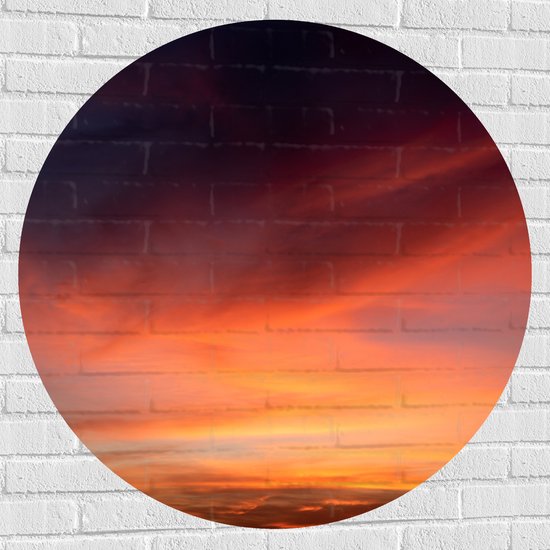 Muursticker Cirkel - Oranjekleurige Lucht van Zonsondergang - 100x100 cm Foto op Muursticker