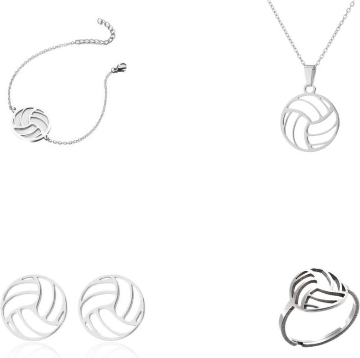 Sieradenset - Waterpolo - Zilverkleur - Armband - Oorbellen - Ketting - Ring - Sport - Volleybal - Waterpolo - Bal - Zilver - Sportsieraad - Sieraad