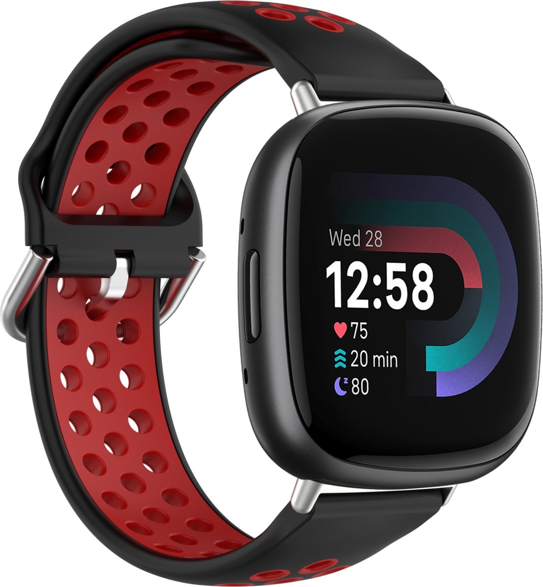 By Qubix - Geschikt voor fitbit Versa 3 & 4 / Sense 1 & 2 - Sport editie - Large - Zwart + rood