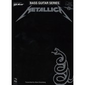 Boek met bladmuziek voor basgitaar van Metallica, met het logo en een slang.