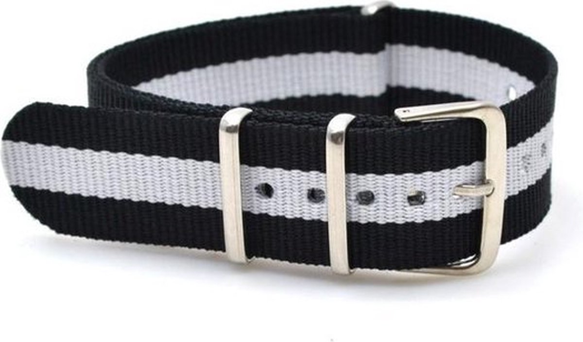 Premium Black White - Nato strap 20mm - Horlogeband Zwart Wit