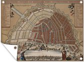 Muurdecoratie buiten Kaart - Amsterdam - Geschiedenis - 160x120 cm - Tuindoek - Buitenposter
