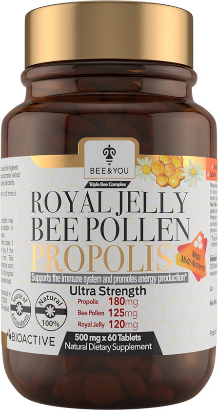 Foto: Bee you 3 in 1 pure bee complex supplement met propolis royal jelly pollen natuurlijke boost van het immuunsysteem en energie 60 tabletten