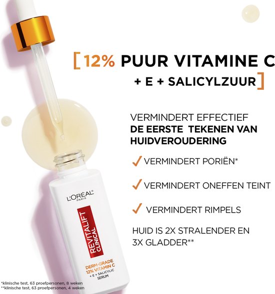 L'Oréal Paris Revitalift Clinical Pure Vitamine C 12% Serum - Serum Vitamine C - Helpt bij een doffe & oneffen teint - Met Vitamine C + E & Salicylzuur- 30ml