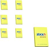 Stick'n sticky notes - 6-pack - 76x51mm, neon geel, 600 memoblaadjes