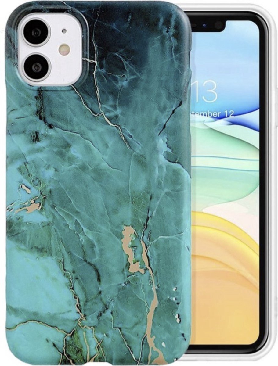 Supertarget marmerprint telefoonhoesje geschikt voor Apple iPhone 11 Hoesje Marmer Groen x Goud