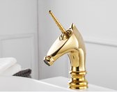 Wastafelkranen Unieke Mode Badkamer Paard Eenhoorn Hoofd Kraan Gouden Brass Badrandcombinaties Enkele Lange Handvat Wc Mengkranen