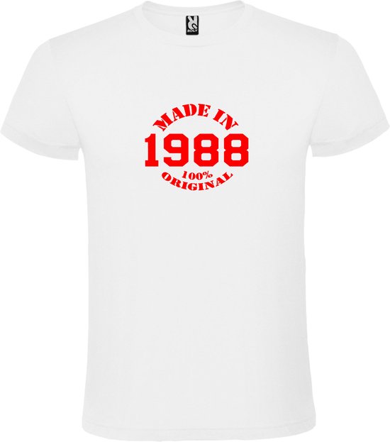 Wit T-Shirt met “Made in 1988 / 100% Original “ Afbeelding Rood Size XXXL